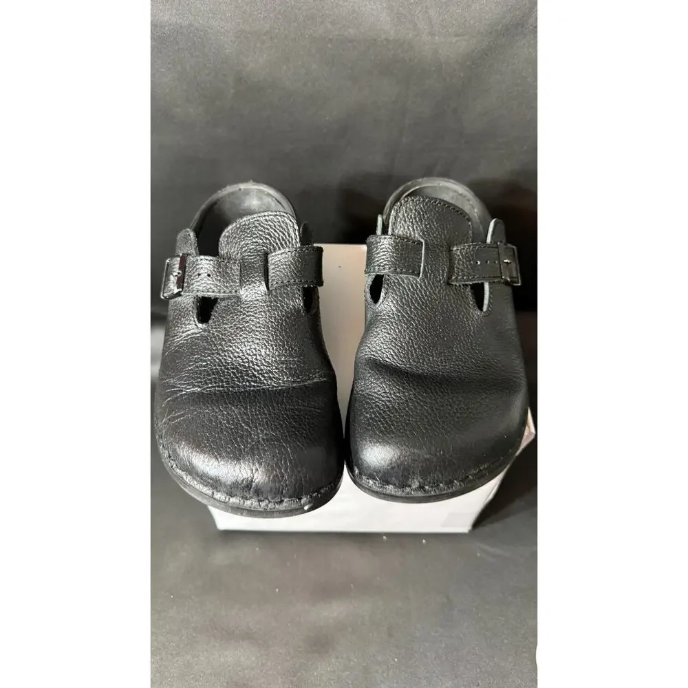 Birkenstock Boston Super Grip Black Leather Clogs Slip Resistant Mens 10